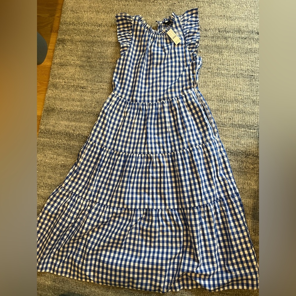 Tiered ruffle-sleeve dress in gingham